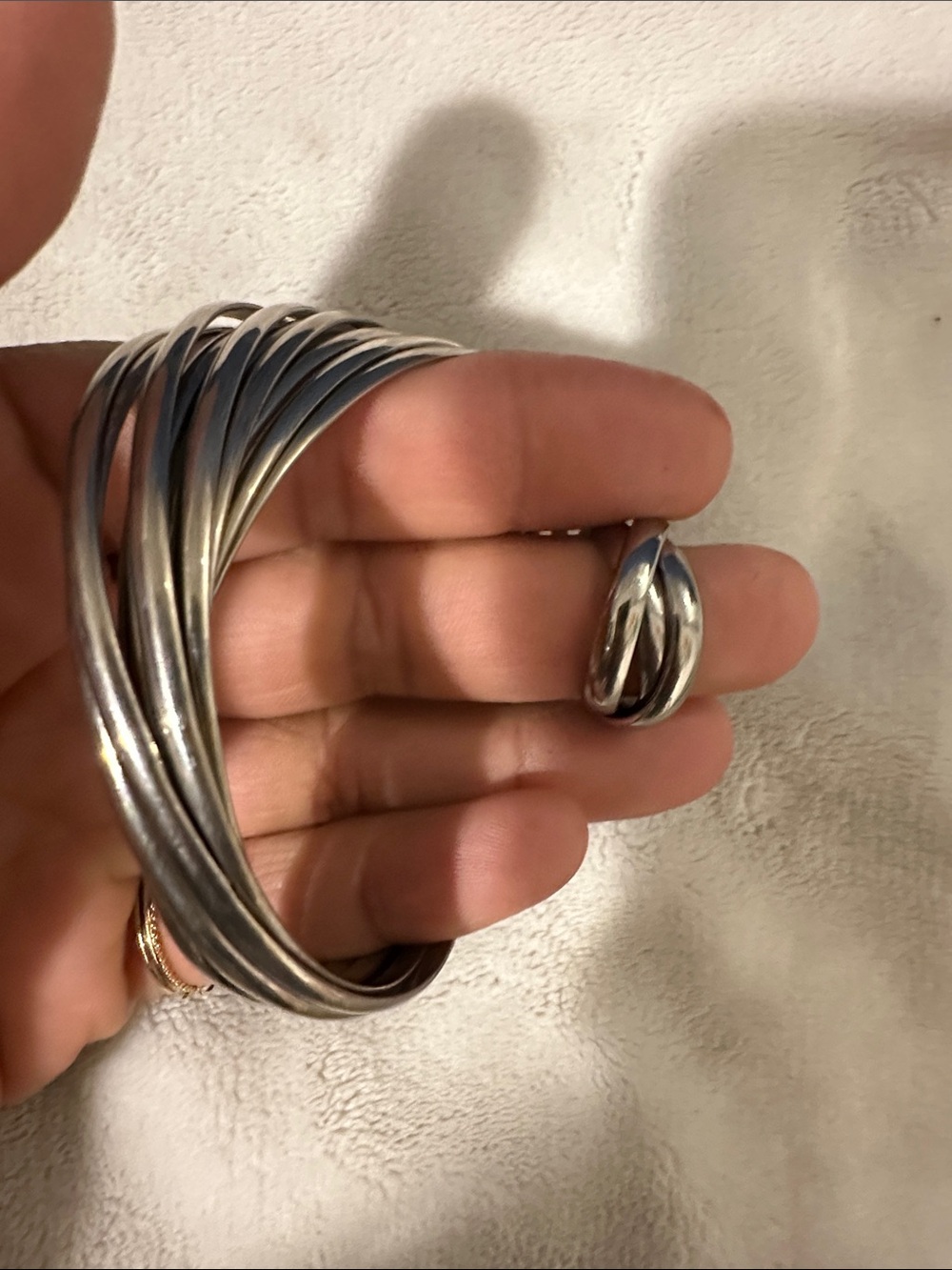 Silver Tone Twisted Bangle Set and Ring - Women's Jewelry
